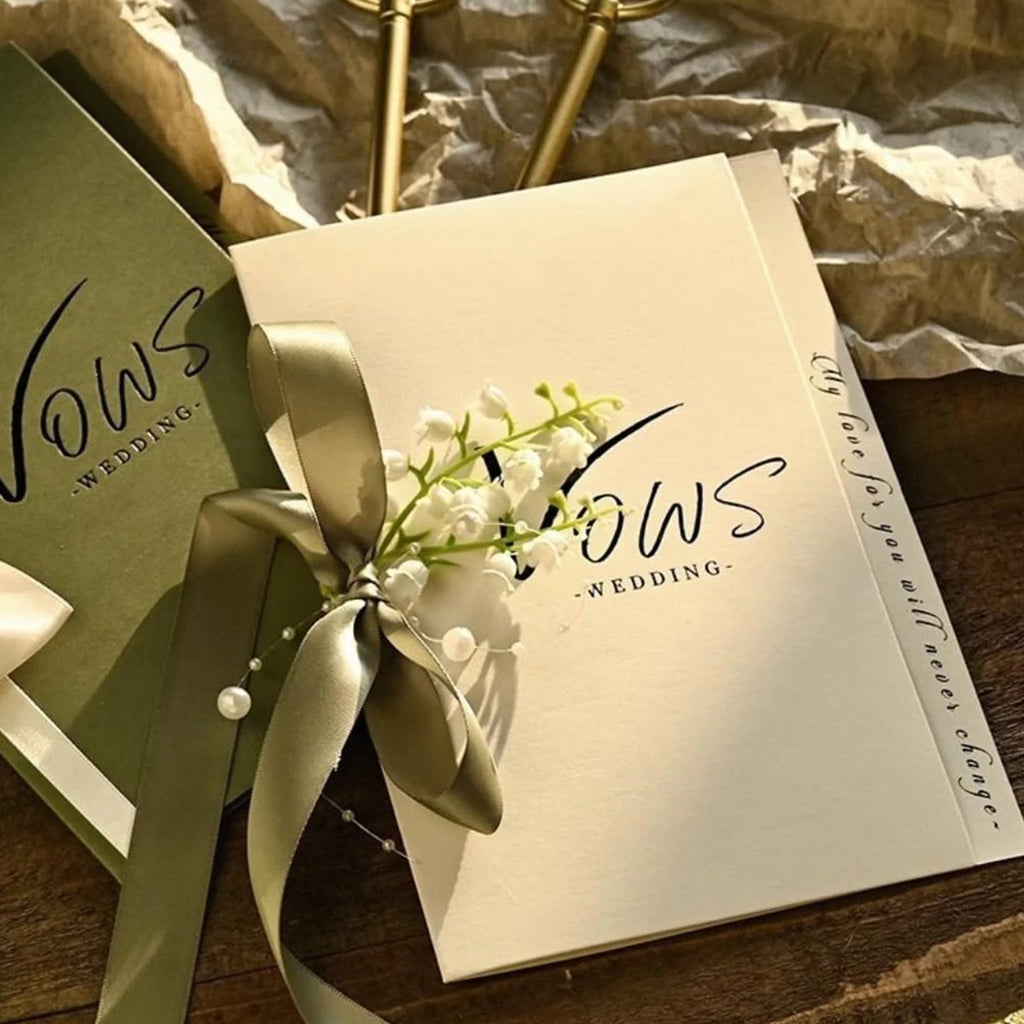 Wedding Vow Book Set, Minimalist Design for Couple, Green & White, Wedding Keepsake with Vows & Declarations, Bestseller