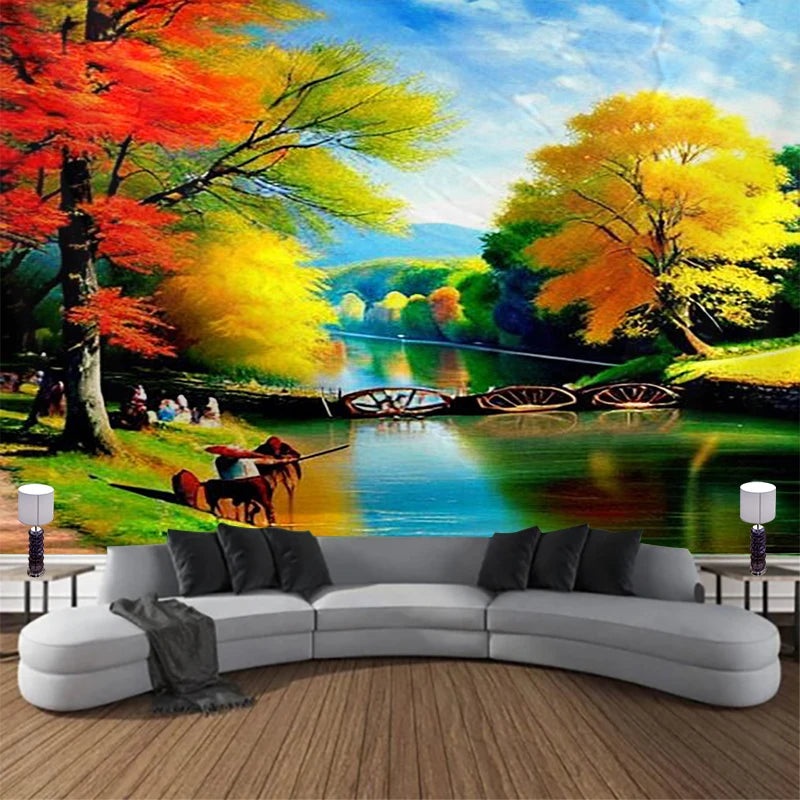 Floral Home decoration Wall tapestry stump room Landscape wall hanging Waterfall  And Treedecor vintage Bedroom