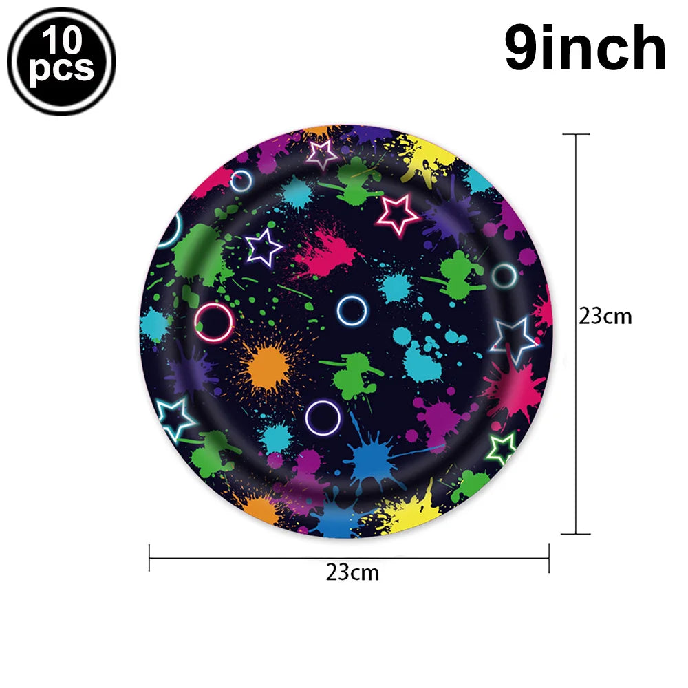 Glow Neon Party Plates Cups Napkins Tablecloth Tableware Neon Birthday Colorful Graffiti Party Decors for Glow Party Neon Party
