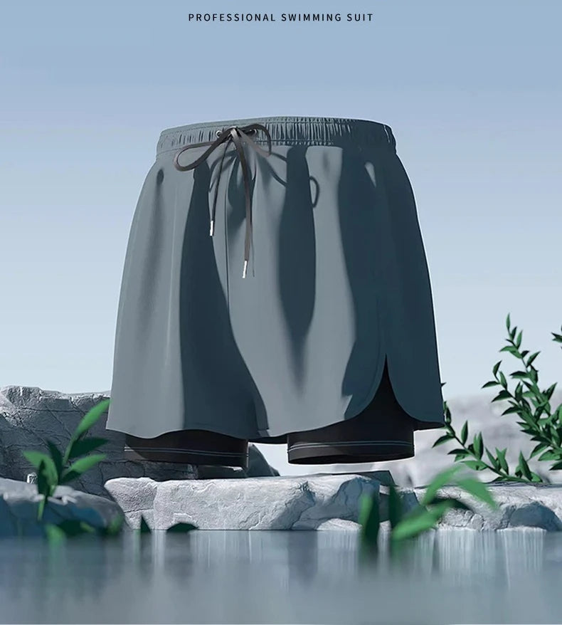 Adult Swimming Trunks for Men 2025 New Style Quick-drying Double-layer Anti-embarrassment Large Size Casual Swimming Shorts