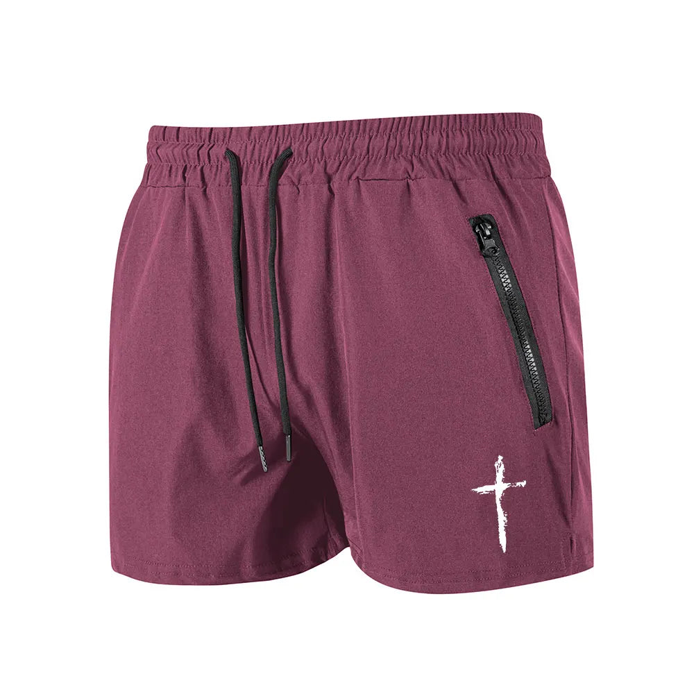 Men's Swimming Trunks Summer Gyms Fitness Bodybuilding Men Cross Print Beach Shorts Boxer Trunks Men Running Sport Sportwaer