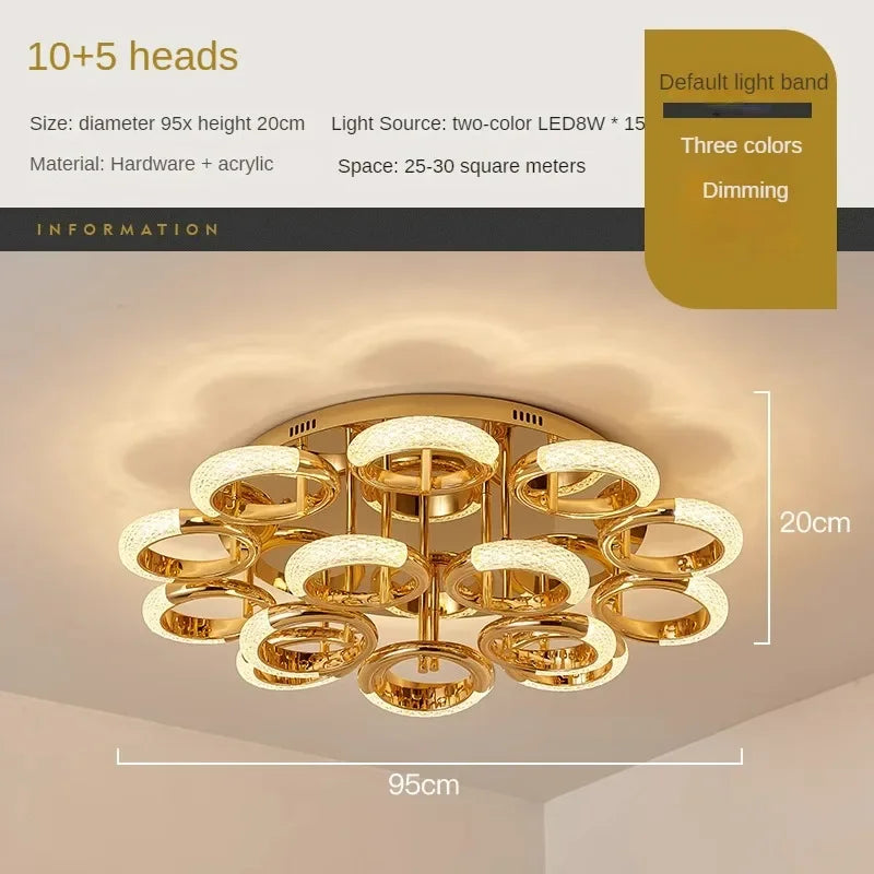 Modern Chandelier For Living Room Bedroom Nordic Golden Ring Ceiling Lamp Luxury Home Decor Indoor Ceiling Light Lustre Fixtures