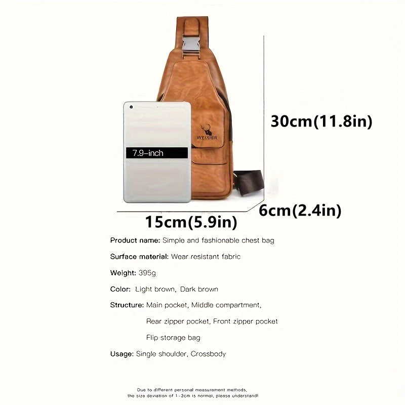 New PU Leather Crossbody Bag Vintage Casual Chest Bag Men Women Large Capacity Waterproof Sling Bag Simple Business Shoulder Bag