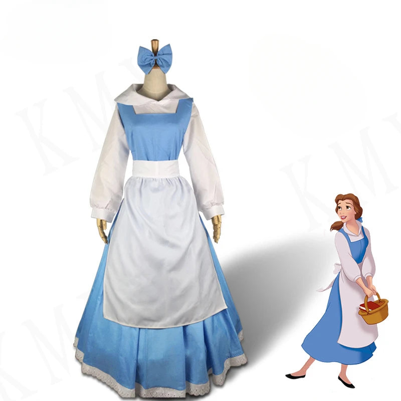Halloween Masquerade Carnival Dress Up Party Outfits for Women Beauty and The Beast Belle Maid Uniform Dress Cosplay Costume