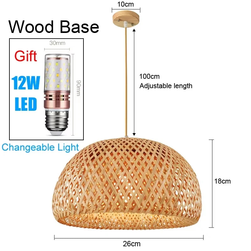 Handmade Vintage Bamboo Pendant Lamp Lustre Restaurant Café Chandeliers Wood Base E27 Lighting Hotel Bedroom Classic Home Decor