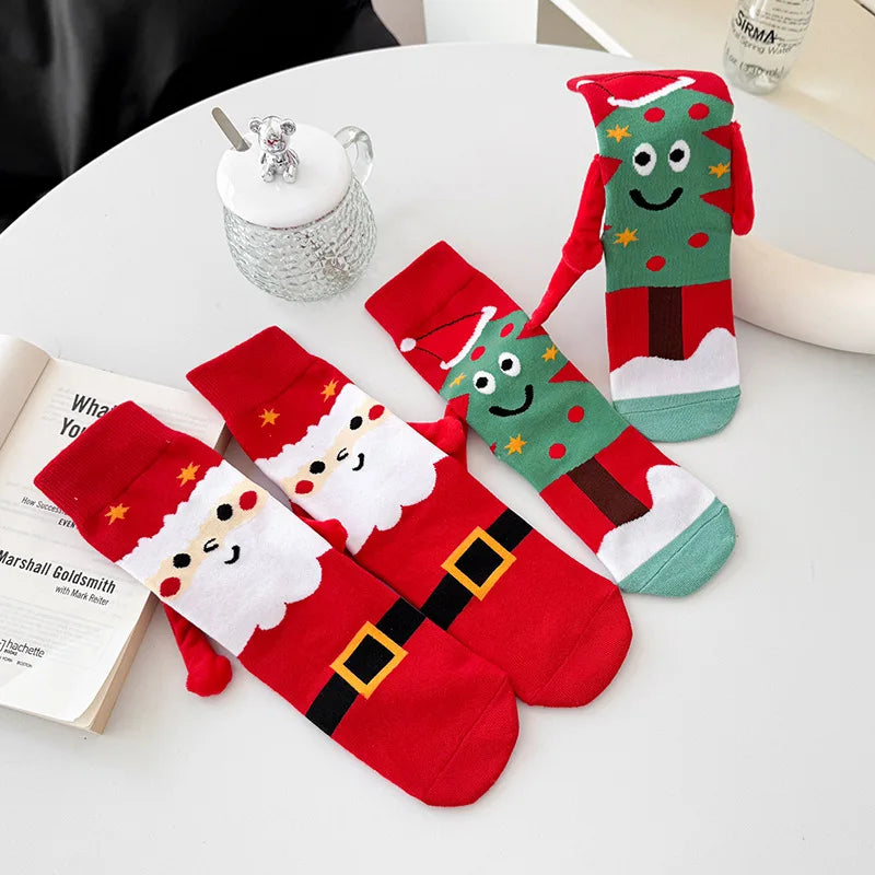 Women's Socks Cartoon Creative Christmas Wear Funny Handholding Kawaii Cute Socks High Quality Cotton Mid-tube Socks For Girl