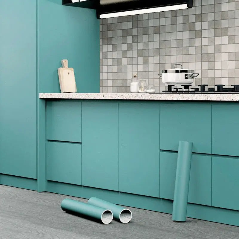 DIY Contact Paper Kitchen Stickers Solid Color PVC Self-adhesive  Home Decorative Marble Wallpaper Living room Study Furnitures