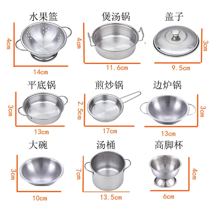 13/15/20PCS Kids Kitchen Toy DIY Pots and Pans Mini Stainless Steel Cookware Pretend Cooking Utensils Toy Set