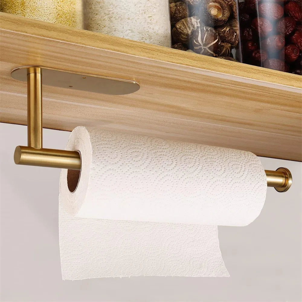 Paper Towel Holder Under Cabinet Wall Mount Stainless Steel Black Kitchen Paper Towel Rack Self Adhesive No Drilling Bathroom