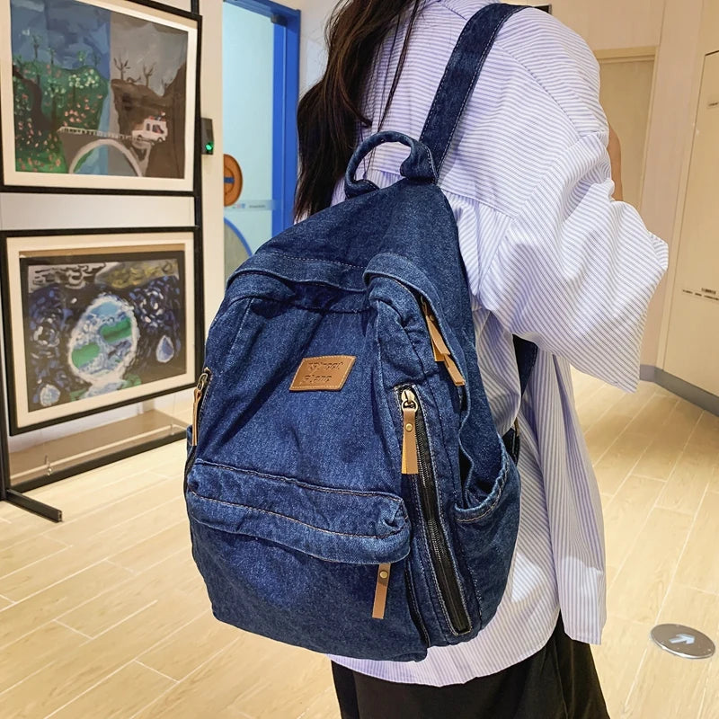 New Men's and Women's Denim Backpack Large Capacity Laptop Bag Travel Backpack College Student Backpack