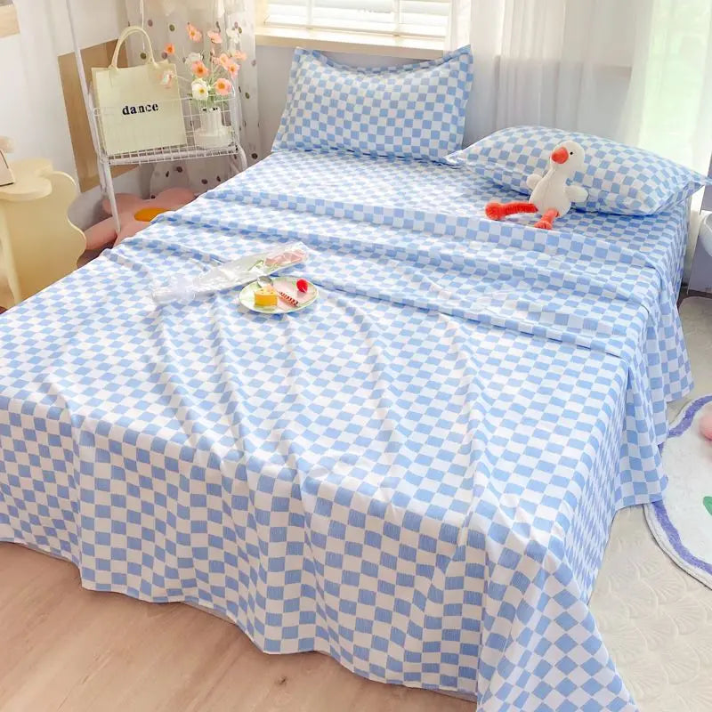 Bed Sheets Plaid Non-slip Comfortable Washed Twin Queen Full Size Nordic Style Universal Bedspread Simple Durable Antibacterial