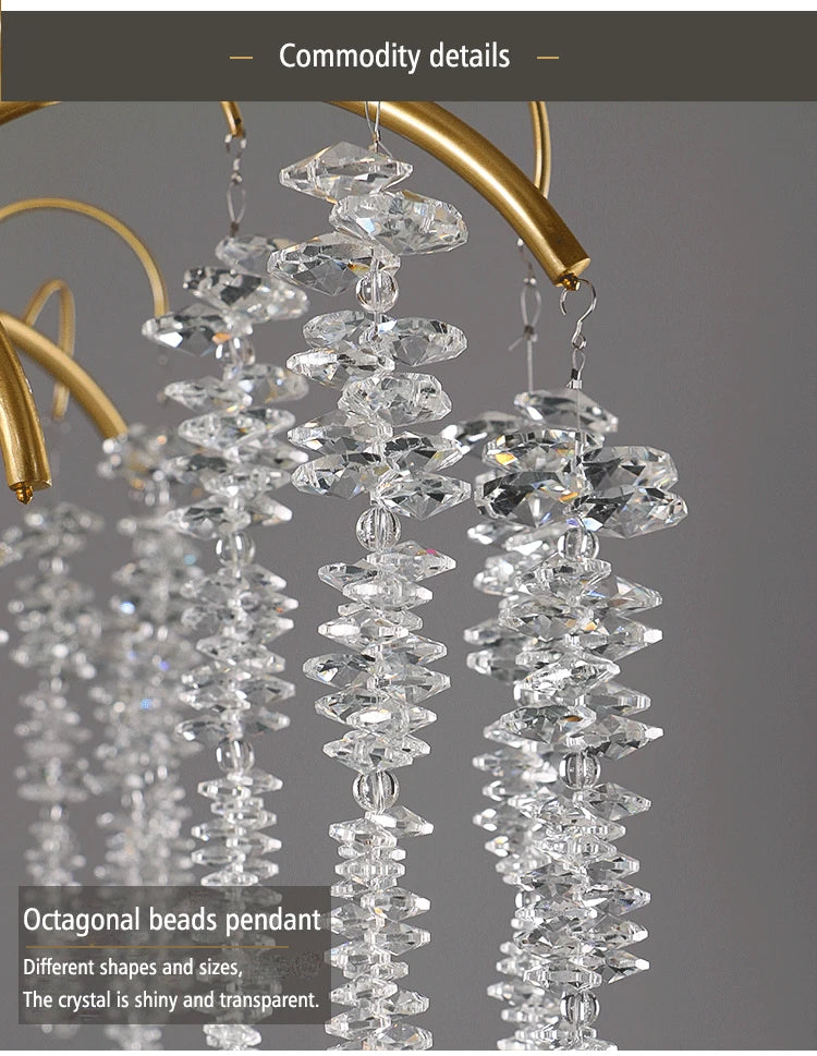 Morden LED Art Strip Crystal Ceiling Chandeliers Branch Pendant Lamp Villa Hall Hanging Light Home Decor Lustre Lighting Fixture