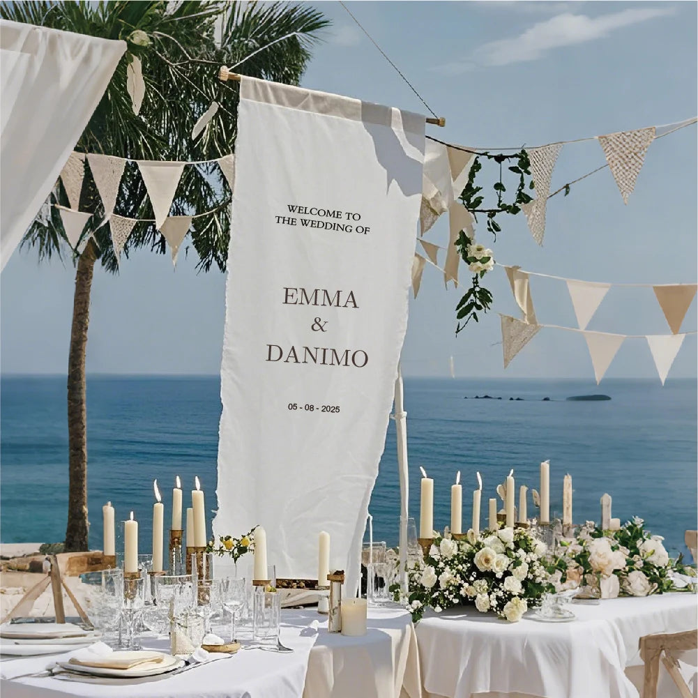 Custom Wedding Welcome Sign, Wedding Logo Fabric Wedding Seating, White, Event Decoration, Wedding Decoration Flag, Bride Outdoor Wedding
