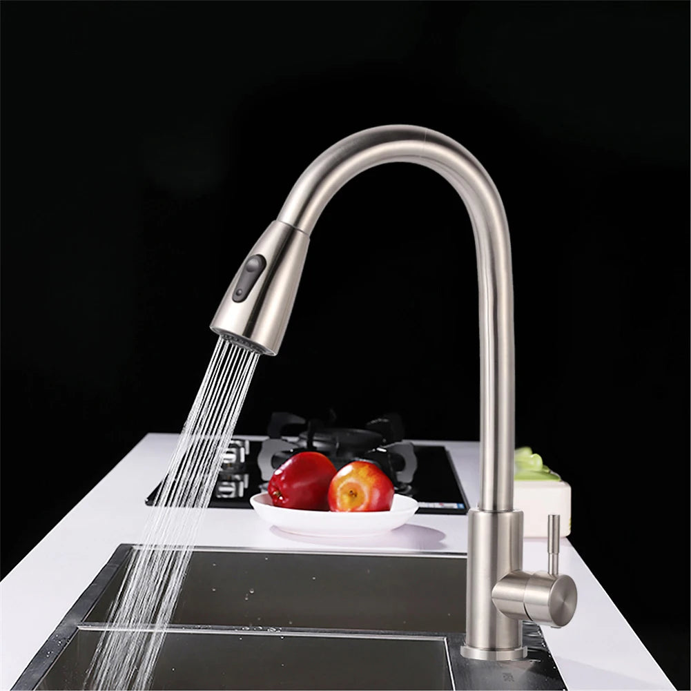 Stainless Steel 360 Degree Rotating Kitchen Bathroom Faucet Head 2Modes Adjustable Sink Basin Filter Tap Pull-Out Nozzle Sprayer