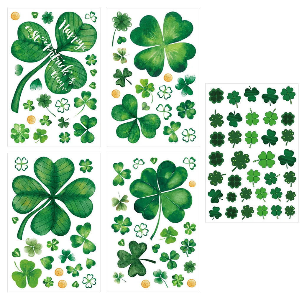 1/5Pc St. Patrick's Day Theme Double-Side Window Stickers Shamrock Wall Sticker for Home Irish Saint Party Background Decoration