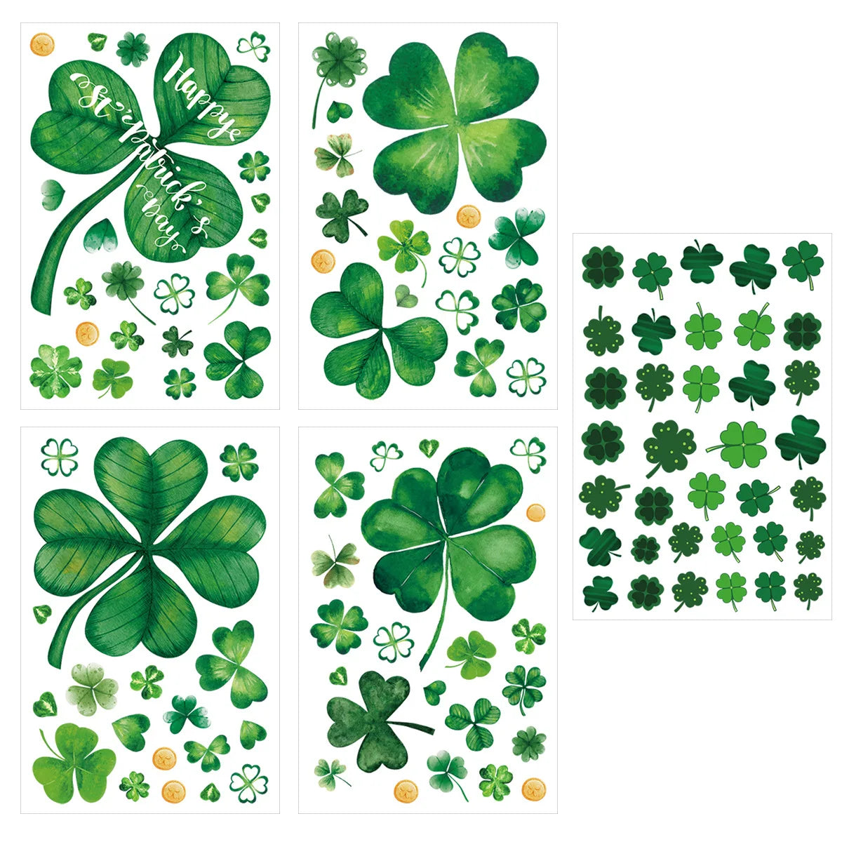 1/5Pc St. Patrick's Day Theme Double-Side Window Stickers Shamrock Wall Sticker for Home Irish Saint Party Background Decoration