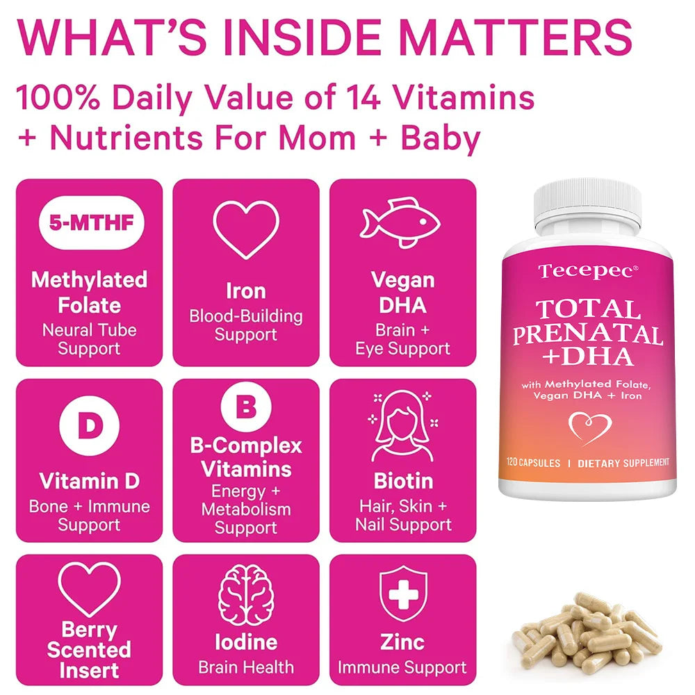 Prenatal Vitamin with DHA & Folate,Prenatal Probiotics for Pregnant Women,Pregnancy Must Haves, Iron, Vitamin D, Vitamin C, Zinc