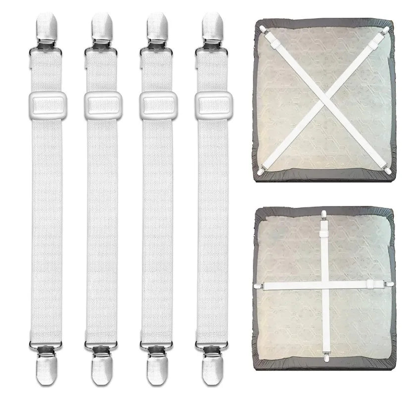 Bed Sheet Holder Straps Adjustable Bed Sheet Fasteners Elastic Bands for For Full Queen King Twin Bed(white,black)
