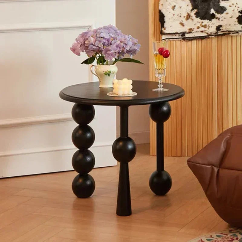 French Light Luxury Walnut Coffee Table Vintage Round Storage End Table Solid Wood Sofa Nightstand Living Room Bedside Accent
