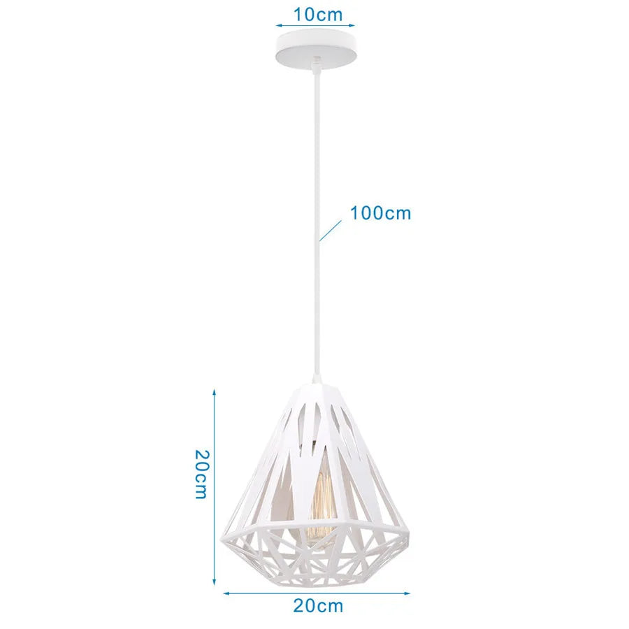 Modern Pendant Light Industrial Vintage White Wrought Cage Pendant Lamp for Living Room Bedroom Dining Room Loft Home Decor E27