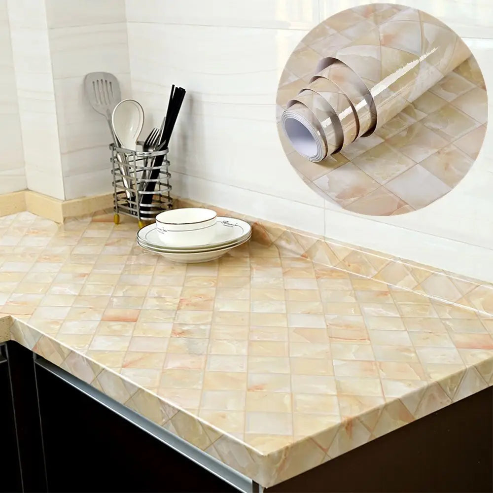 DIY Contact Paper Kitchen Stickers Solid Color PVC Self-adhesive  Home Decorative Marble Wallpaper Living room Study Furnitures