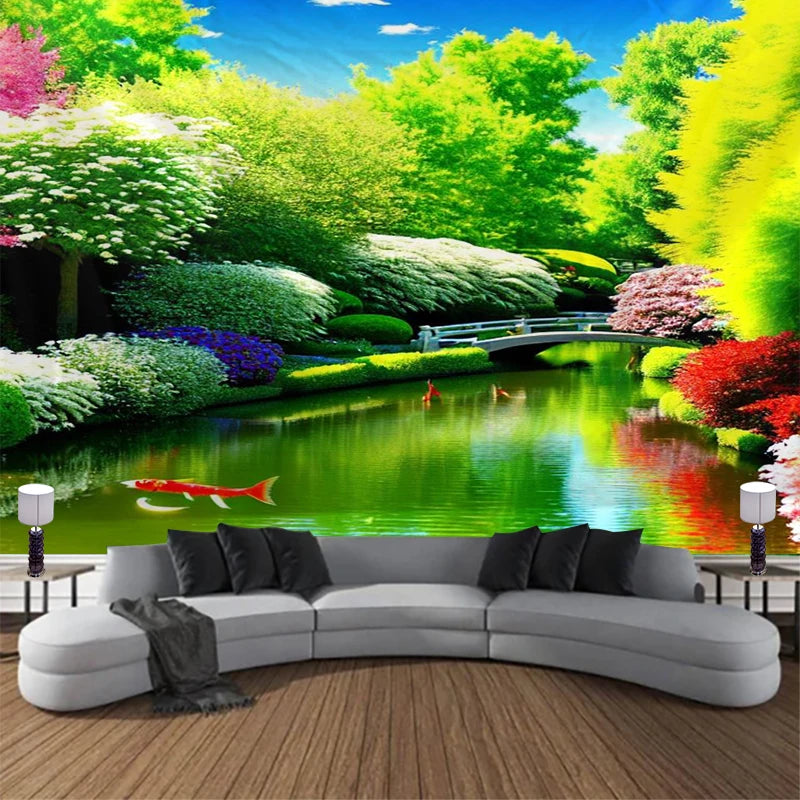 Floral Home decoration Wall tapestry stump room Landscape wall hanging Waterfall  And Treedecor vintage Bedroom