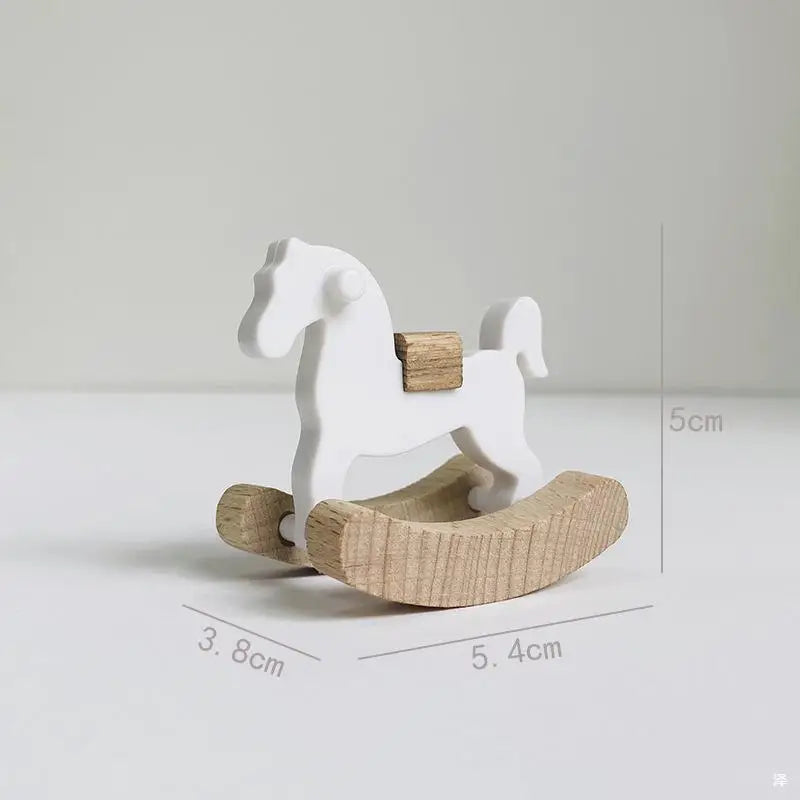 Dollhouse Wooden Horse Rocking Horse 1:12 Dollhouse Ornaments Mini Wooden Horse Model Fairy Garden Doll Decorative Accessories
