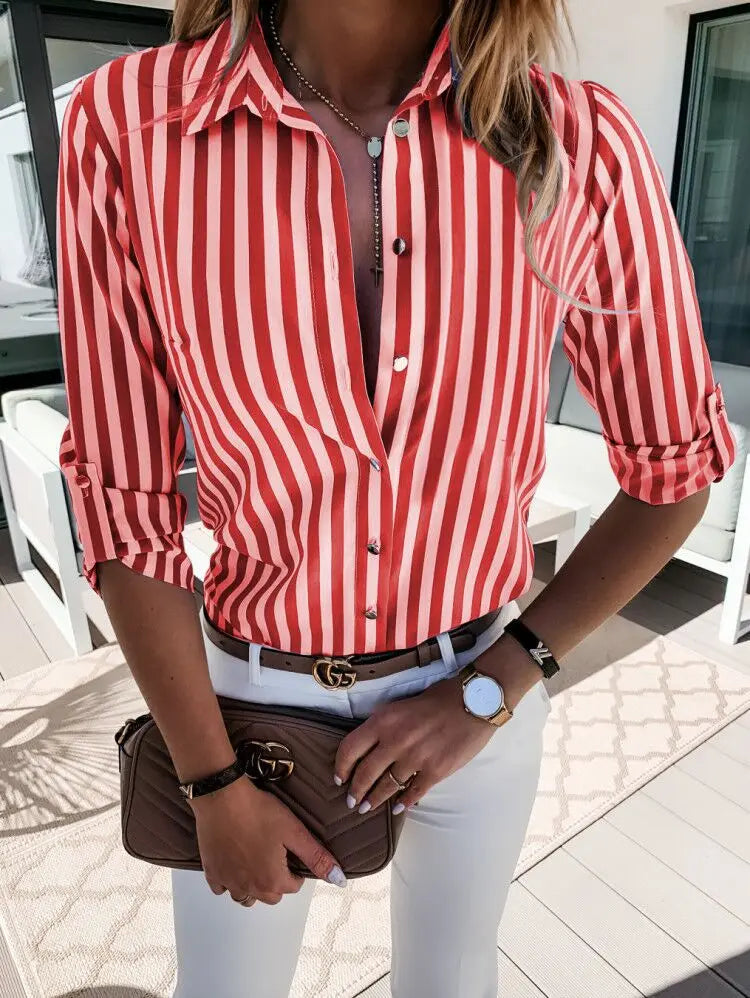 Casual Loose Striped Shirts For Women 2023 Autumn Vintage Women's Oversized Shirts And Blouses Fashion Elegant Youth Female Tops