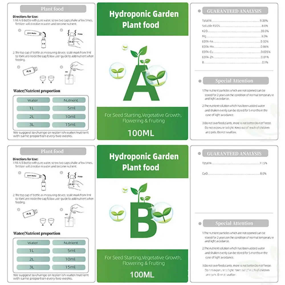 Fertilizer A and B Hydroponic Garden Plant Food Plant Fertilizer For Flowers Vegetables Grass Nutrients Garden Plant Using
