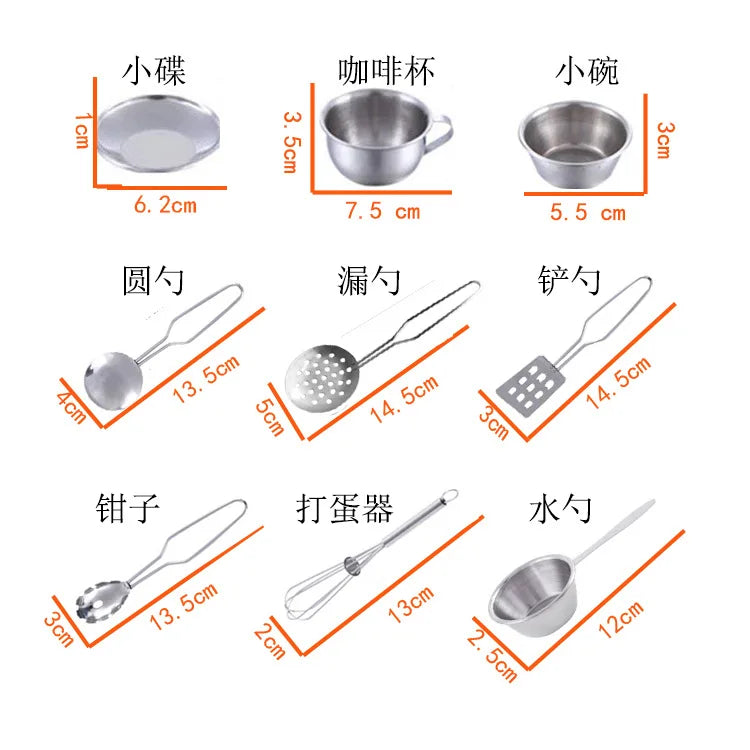 13/15/20PCS Kids Kitchen Toy DIY Pots and Pans Mini Stainless Steel Cookware Pretend Cooking Utensils Toy Set