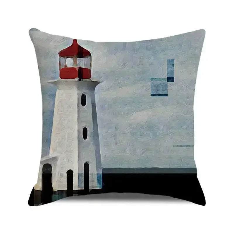 Throw Pillow Cover Watercolor Lighthouse Navigation Ocean Seagull Boat Home Sofa Cushion Cover Home Decor Pillowcase 40x40 Cm