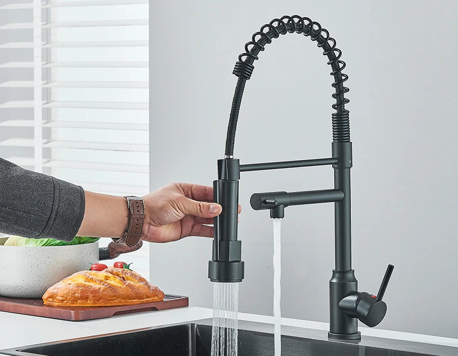 Pull Down Spring Kitchen Faucet Single Lever Hot Cold Mixer Water For Kitchen Sink Dual Spout Nozzle Faucets Crane