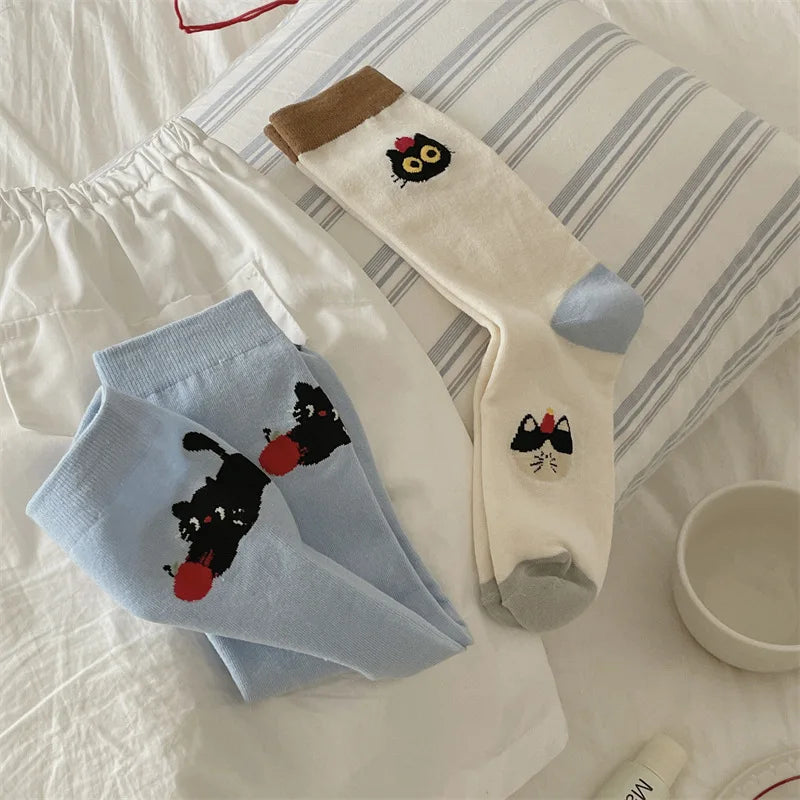 Socks For Women Cute New Novelties Fashion Cotton Breathable Funny Socks Female Casual Long Preppy Style Cartoon Socks Striped