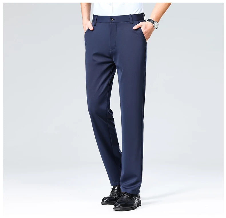 Men Suit Pants Light Thin Elastic Slim Fit Dress Pants Business Solid Casual Straight Leg Trouser Men Clothing Oversize 29-42