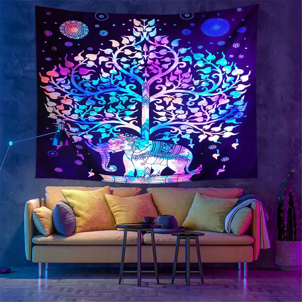 Fluorescent tapestry Wall hanging cloth Bedroom decoration psychedelic art poster
