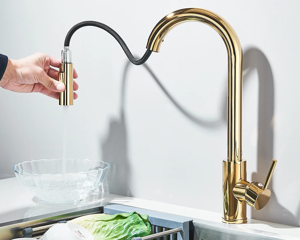 Pull Down Kitchen Sink Faucet Pull Out Two Function Single Handle Hot and Cold Water Mixer Taps Deck Mounted
