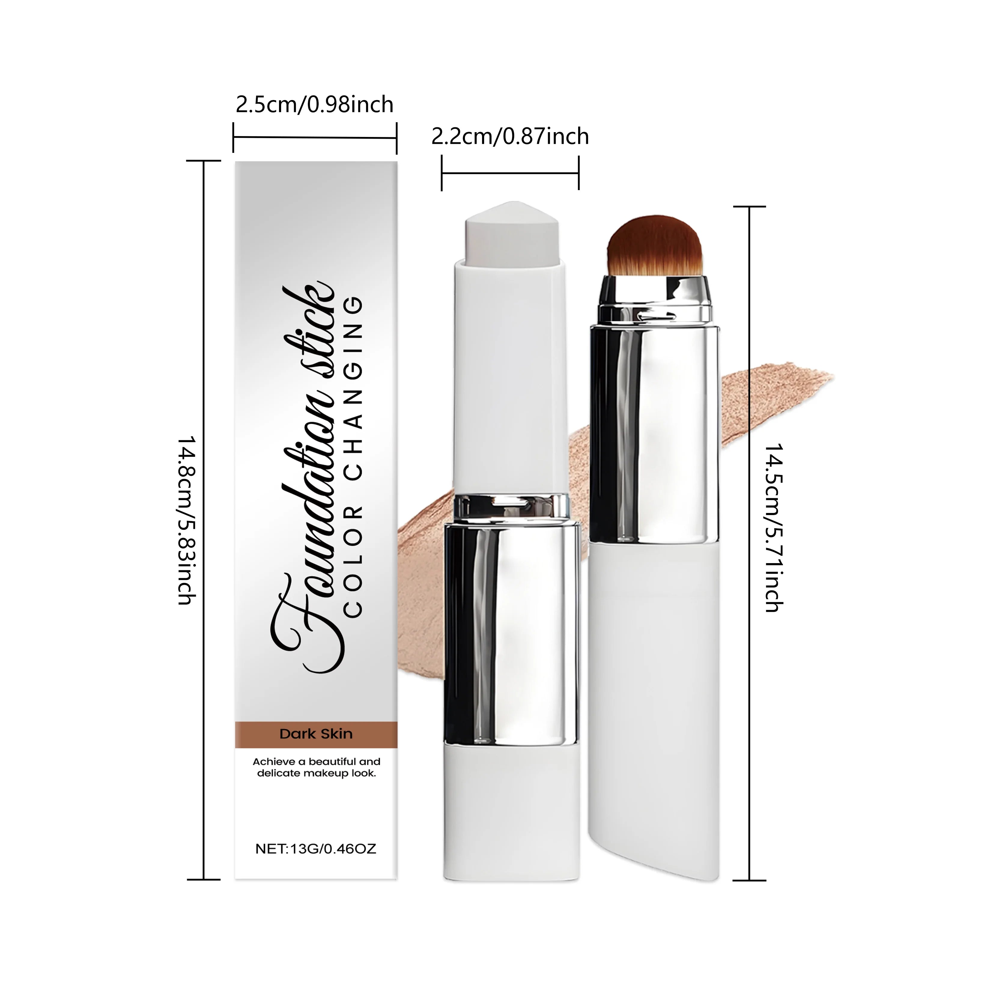 Foundation Make-Up Stick Double Head with Brush 3 Colors Lightweight Moisturizing Brighten Matte Concealer 2IN1 Foundation Stick
