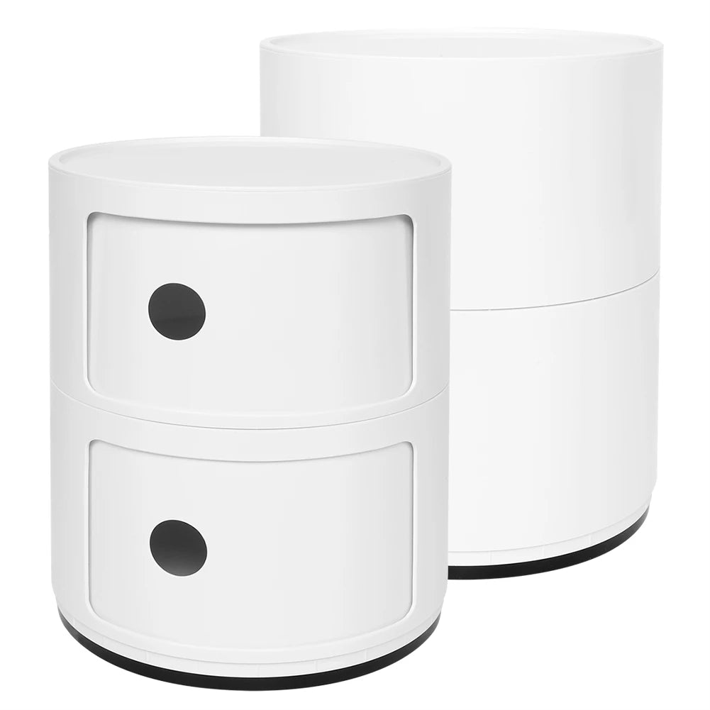 Nightstand with 2 Drawers 2 Layers Modern Bedside Table Bedroom Side End Stand Multi Functional Round Storage Unit Bedside Table