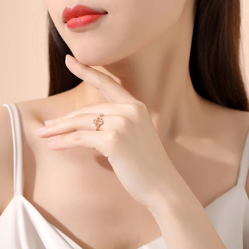 European Shine S925 Sterling Silver Couple Ring AAA CZ Lucky For Women Birthday Party Gift Jewelry