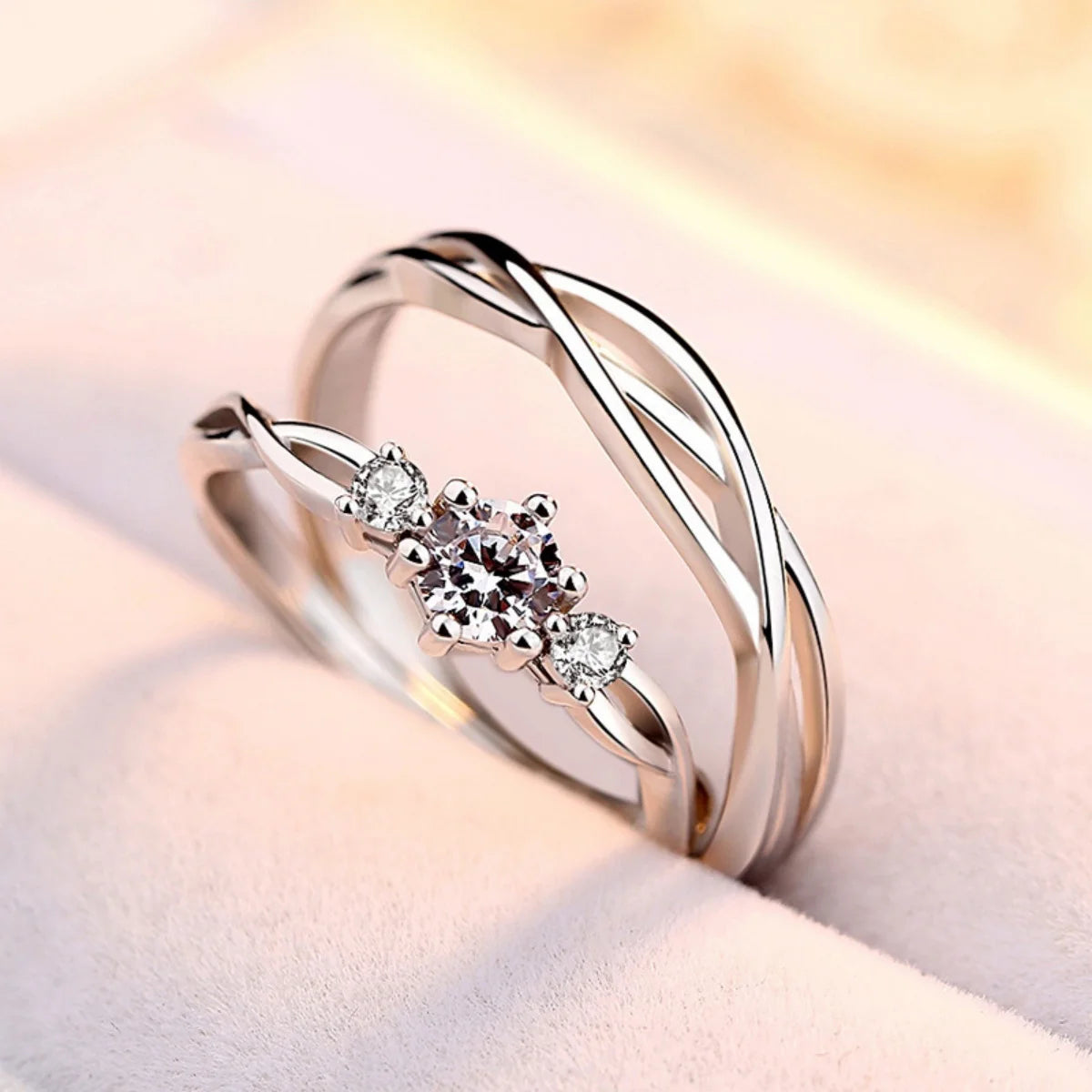 2Pcs/Set Minimalist Classic Twisted Weave Zircon Couple Rings For Women Men Trendy Romantic Geometric Ring Anniversary Jewelry