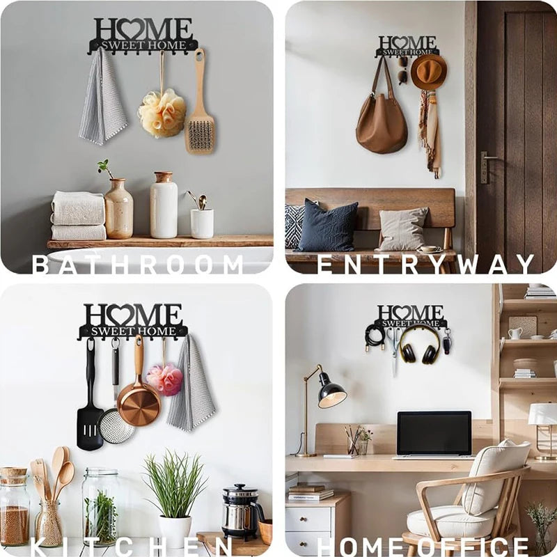 1pc Metal Key Holder Hooks Wall Hanging Wall-mounted Coat Rack Sweet Home Wall Hanger Iron Art Decor For Front Door Kitchen