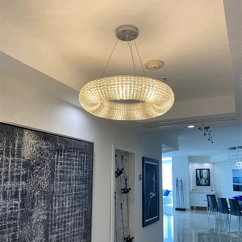 American Luxury Loft Led Chandelier Modern Living Room Pendant Lights K9 Crystal Suspend Lamp Home Decor Indoor  Lustre Fixtures