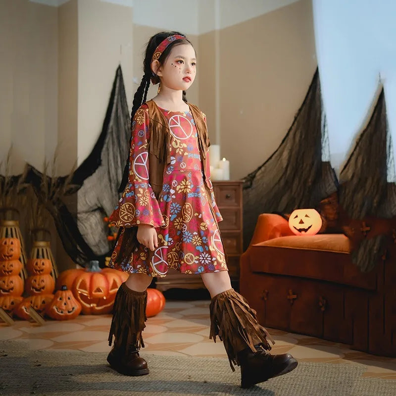 European and American Girls Dress Retro Hippie Vintage Style 70s Disco Party Costume Halloween Cosplay Outfit Stage Performance