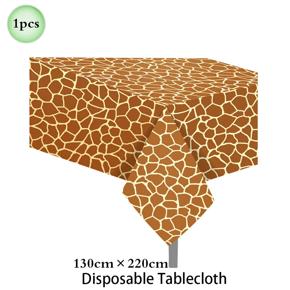 Woodland Animal Print Tablecloth Disposable Plates Napkins Cups Kids Jungle Safari Birthday Party Table Decoration & Accessories