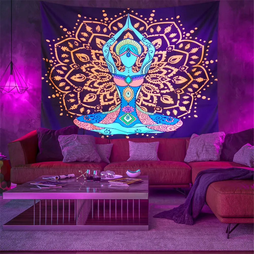 Fluorescent tapestry Wall hanging cloth Bedroom decoration psychedelic art poster
