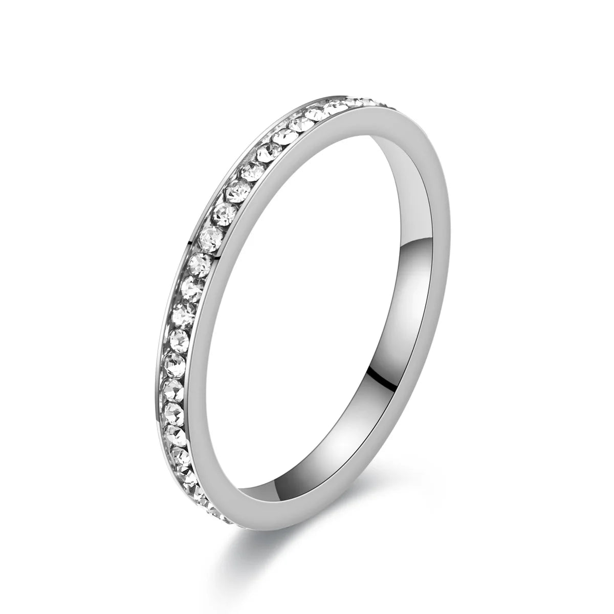 Unisex 2mm Luxury Stainless Steel Men Women Statement Cubic Zircon Rings Gold Silver Color US size 5 6 7 8 9 10 11 ﻿