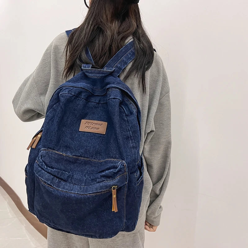 New Men's and Women's Denim Backpack Large Capacity Laptop Bag Travel Backpack College Student Backpack