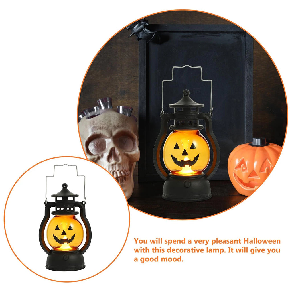 Hanging Pumpkin Lantern Light LED Ghost Lamp Halloween Candle Light Retro Small Oil Lamp Halloween Party Home Decor Horror Props