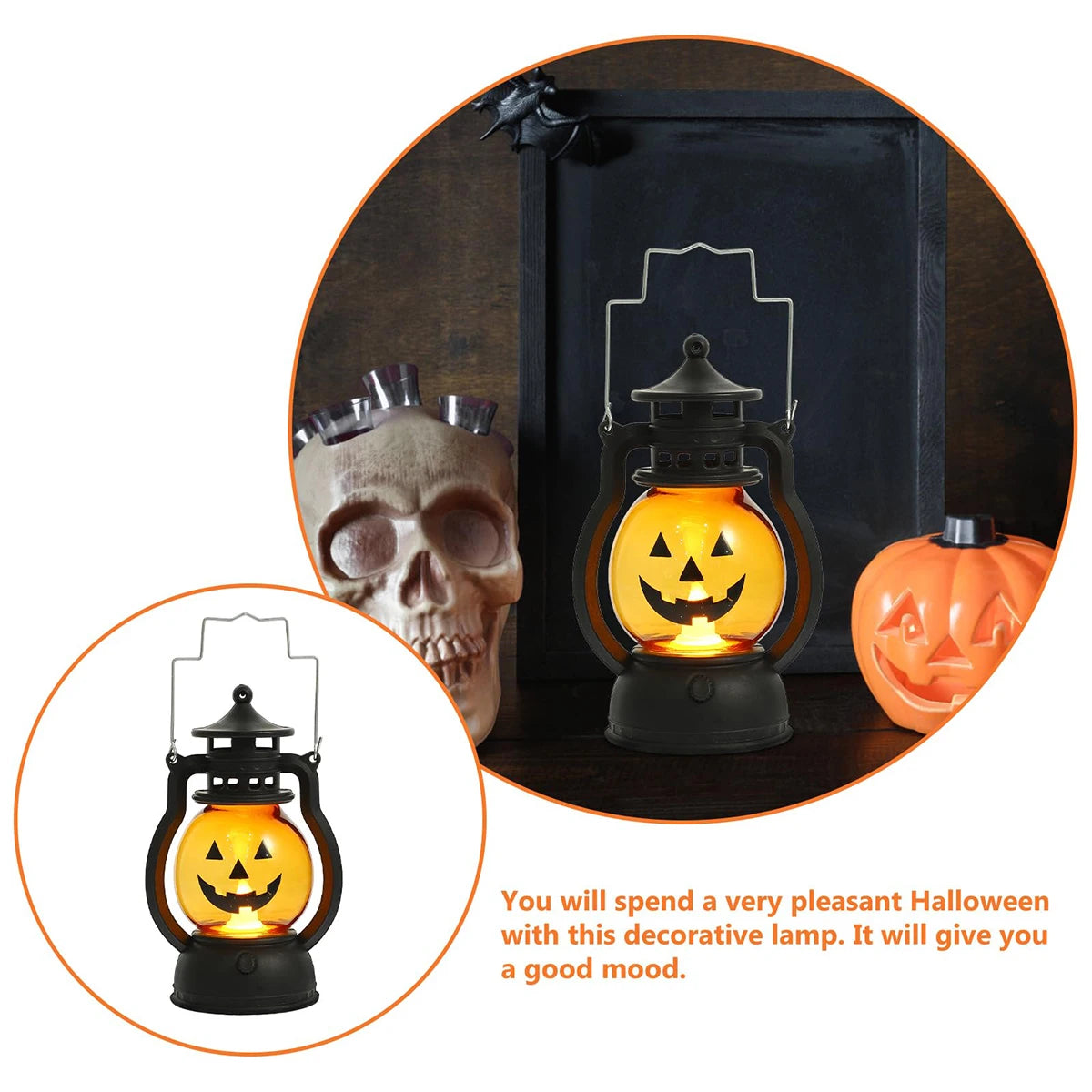 Hanging Pumpkin Lantern Light LED Ghost Lamp Halloween Candle Light Retro Small Oil Lamp Halloween Party Home Decor Horror Props
