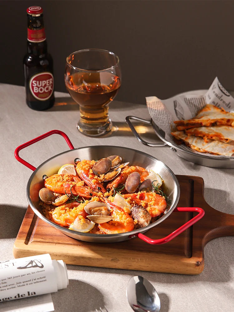 Spanish seafood rice Pot thickened stainless steel Cooking Paella Pan Lobster Snack Plates Saucepan Dry Pots Double Ears HotPot